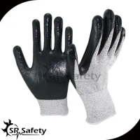 SRSAFETY 1 Pair EN388 4343 Nylon-HPPE Cut Resistant Nitrile Dipping Working Glove,Glass industry,Metal processing,Cut Level 3
