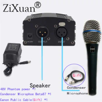ZiXuan Microphone 1-Channel 48V Phantom Power Supply+Condenser Microphone Beat87 for Any Condenser Microphone Recording