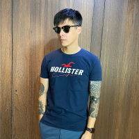 美國百分百【全新真品】Hollister Co. 短袖 T恤 HCO 海鷗 純棉 男 圖案 Logo 深藍 CF01