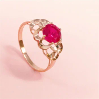 Light Luxury New in Ruby Rings for Women Plated Rose Gold Inlaid Sweet Geometric Engagement Ring Jewelry Adjustable