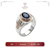Cincin Emas Fashion Pria Blue Safir Stone Kombinasi Permata 9K/420 Terbaru Termurah Asli