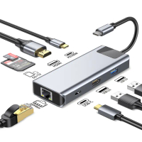 【ZestQ】8合1 Type C多功能HUB集線器 RJ45網口擴展塢 筆電傳輸擴充轉接頭(4K HDMI/SD/TF/USB-C)