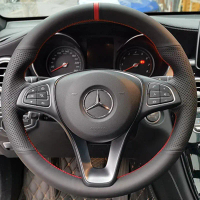 Sarung stereng kereta kulit tiruan hitam untuk Mercedes Benz C200 C250 C300 B250 B260 A200 A250 Spor