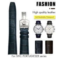 Leather Watchband 20mm 21mm 22mm Fit for IWC PORTUGIESER PORTOFINO Classic Alligator Texture Black Blue Cowhide Watch Strap