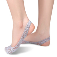 Invisible Boat Socks Women Summer Silicone Non-Slip Socks for High Heels Shoes Lace Thin Half-Palm Suspender