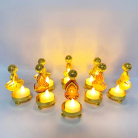 10pcs Diwali Lamp Deepavali Festival LED Candle Holder Golden Candlestick Hindu Night Party Decor