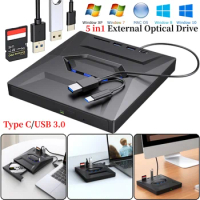 5 in1 USB 3.0/Type C External DVD CD RW Optical Drive VCD Player Disk Drive DVD Burner Reader with SD/TF Port For Laptop PC