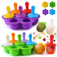 7-hole Silicone Baby Food Box Popsicle Mold Freezer Box with Lid DIY Homemade Ice Cream Mold Cold Drink Ice Cube Tray