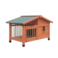 Outdoor Dog House Small and Medium-Sized Dogs Stainless Steel Fence Dog Crate Solid Wood Outdoor Dog House