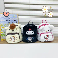 MINISO Anime kawaii Cartoon Kuromi Melody Cute Plush Sanrio Backpack KT Cat Kurome Pudding Dog Student Children's Gifts
