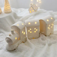 Nordic ceramic luminous train mini igloo luminous small ornaments home Christmas ornaments New Year gifts