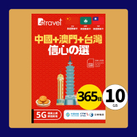 B4travel 中國+澳門+台灣 10GB 5G 上網卡（365日/年卡）