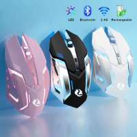 Gaming Mouse Wireless for laptop Bluetooth Rechargeable Ergonomic Tablet Phone Android Pink Black ra