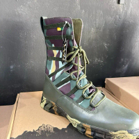 Sepatu PDL Wr Loreng Brimob Tactical Boots High Cut Olive Camouflage Synthetic Leather Premium Desai