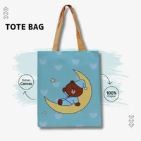 Tas Tote Bag Canvas Dailiy Eco Friendly Creative Bear and Friends Cartoon Printed 38 x 33 cm JPTC43