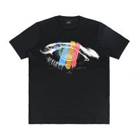 PAUL SMITH燙印LOGO彩色條紋搭配手繪眼睛圖案有機純棉短袖T恤(男款/黑x白)