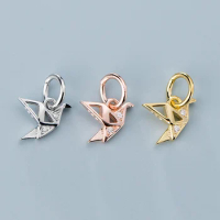 Pretty 925 Sterling Silver Crane Dangle Charm Plated Gold/Rose Gold Color S925 Silver Small Pendants DIY Jewelry Accessories