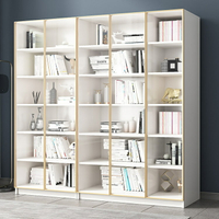實木書架帶玻璃門落地現代簡約一體靠墻白色定制書房置物輕奢書柜