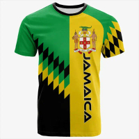 Áo thun thời trang mùa hè họa tiết quốc kỳ Jamaica 3D, áo thun họa tiết quốc huy Jamaica dành cho na