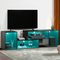 DIY TV Stand w/LED Strip, Modern Deformable Entertainment Center for 75/70/65/60/55/50/45 inch TVs, Gaming TV Consoles