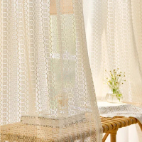 1pc Japanese Style Sheer Curtain,Crochet Design Geometric Pattern Hollow out Tulle,Rod Pocket,for the Home Decoration