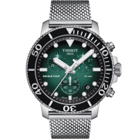 (送原廠錶帶)TISSOT 天梭 官方授權 Seastar 海星300米潛水石英錶-鋼帶款(T1204171109100)綠-45.5mm