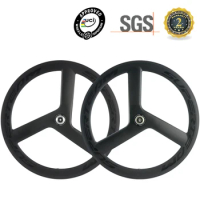 SUPERTEAM 56mm Tri Spoke Wheels Clincher Carbon Wheelset Road Bike 700C Wheels 3 Spoke Wheel