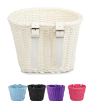 Bicycle Basket Rattan Wicker Children Bike Tricycle Scooter Storage Front Handlebar Bag Carrier Cycling Kids Riding Accessories