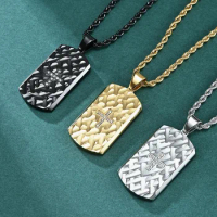 Stainless Steel Dog Tag Zircon Pendant Necklace for Men Boyfriend Charm Link Chain Punk Jewelry Gift