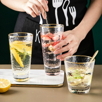 日式錘紋金邊玻璃杯透明耐熱牛奶果汁飲料杯子家用創意ins喝水杯