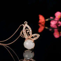 925 Gold silk jade collar butterfly pendant