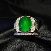 精美巴西珠寶 鍍925銀冰種綠玉髓玻璃種戒指男女戒帝王綠陽綠送禮