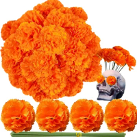 50Pcs Mexican Marigold Artificial Flowers for Day of The Dead Diwali Home DIY Craft Party Halloween Dia De Los Muertos Decor