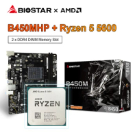 BIOSTAR New B450MH GAMING Motherboard + AMD Ryzen 5 5600 R5 5600 CPU Processor Game 32G AM4 DDR4 Motherboard Kit placa mae