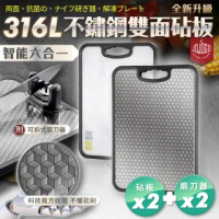 【JOJOGO】美國專利 智能六合一 不鏽鋼抗菌雙面砧板-2入組(免費附磨刀器/316L砧板/不傷刀)