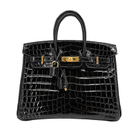 Hermes 愛馬仕 Birkin 稀有鱷魚皮金釦手提鉑金包-25cm(U刻/89黑)