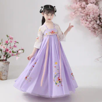 Ancient Chinese Costume Girls Clothes Traditional Hanfu Han Dynasty Dance Costumes Folk Kids Fairy Dress Photography Outfits