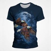 America Eagle Hawk Print Streetwear Top Tees White head sea eagle Graphic Full Covered Print T Shirt Breathe Casual Short Sleeve