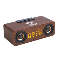 COLSUR Wooden Bluetooth Speaker with Wireless Charging Digital Clock Home TV Sound Box Waterproof Heavy Bass Stereo Surround