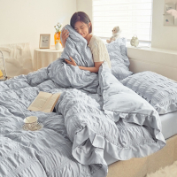 New Seersucker Lace Princess 4-in-1 Bedding Set Bed Sheet Pillow Case Quilt Cover Single Queen King