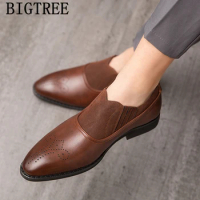 Brogue Shoes Men Formal Double Monk Strap Shoes Coiffeur Fashion Loafers Men Black Dress Italian Men Leather Shoes Plus Size 48