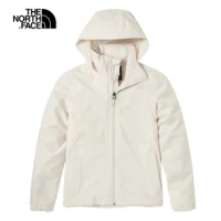 【The North Face】北面女款白色防水透氣連帽衝鋒衣|5AZZN3N