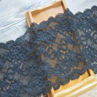 16cm Width(2Yds/Lot)Black Calico Hair Decoration Elastic Stretch Lace Trim Wedding Dress Skirt Lace Trim17082102
