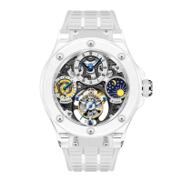 Haofa K9 Crystal Flying Tourbillon Watch GMT Moon Phase Sapphire Waterproof Manual Mechanical Wristwatches for Men Luxury 2231