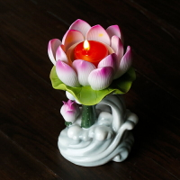 蓮花燭臺酥油燈座佛前供燈家用供佛燈架陶瓷佛具擺件蓮花燈蠟燭臺