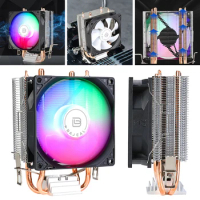90mm Quiet Rainbow RGB Cooling Fan with 2 Heat Pipes Silent RGB Fan CPU Cooling Fan for Intel 1150/1151/1155/1156/1200 AMD AM2
