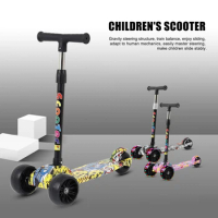 Children's 3 Wheeled Scooter Graffiti Luminous Wheel Children Scooter One-Click Folding Portable Kids Scooters For Kid Sport Toy