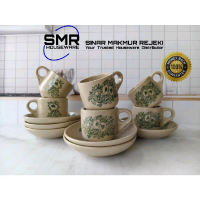 CANGKIR KOPI KERAMIK MOTIF BUNGA 6 PCS + SAUCER | GELAS KERAMIK JADUL UNIK