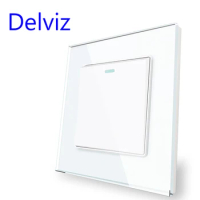 Delviz Toughened Glass Switch, White Crystal Panel 16A Power Outlet,1 Gang 2 Way Push Button Switch, EU Standard Wall USB Socket