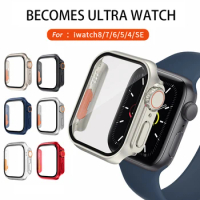 Upgrade Glass+Cover for Apple Watch Case 45mm 41mm 44mm 40mm Turning into Ultra 49mm iWatch serie 8 7 5 6 SE 4 Screen Protector